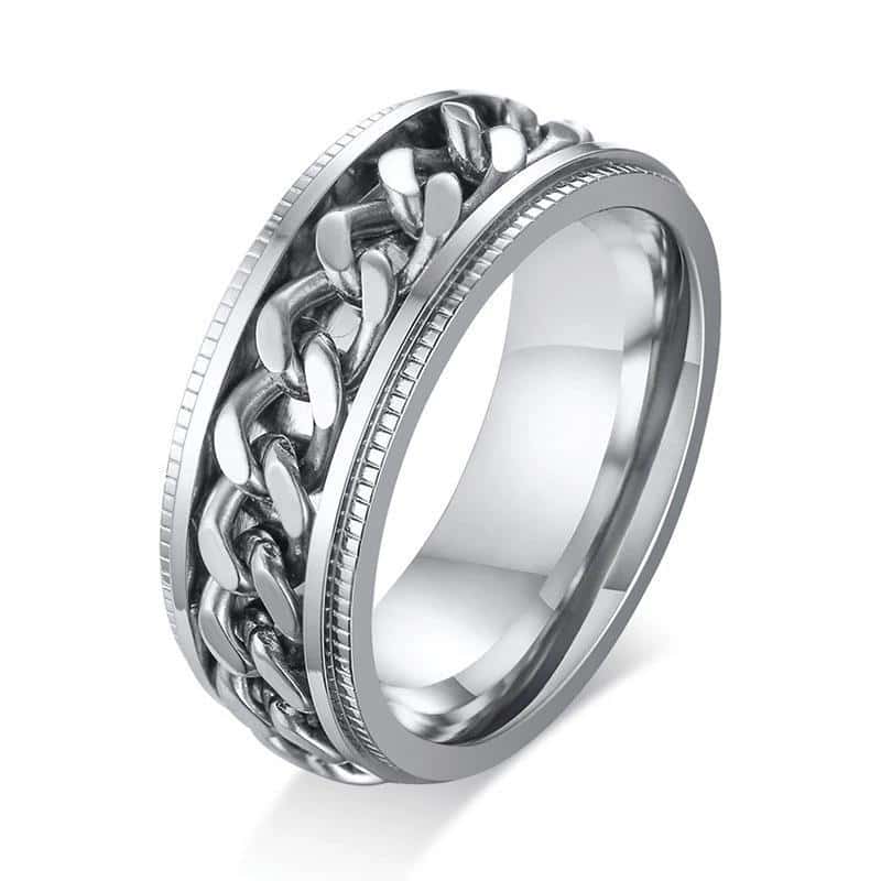 Anti-Stress Ring <Br>Sølv Roterende Kæde