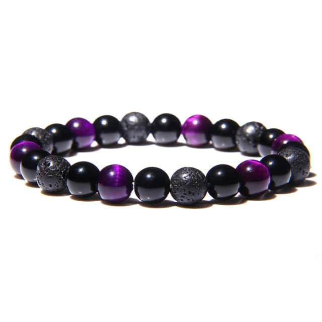 Antistress-Armbånd <Br>Violet Agat, Sort Obsidian Og Lavasten