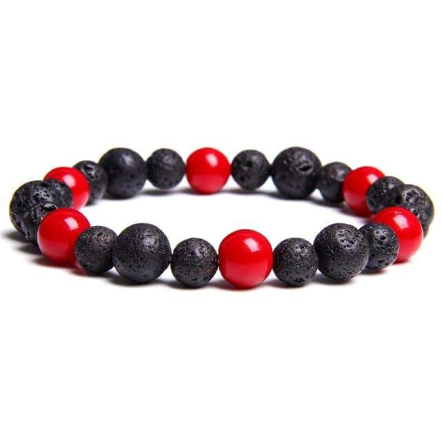 Antistress-Armbånd <Br>Rød Koral Og Lavasten