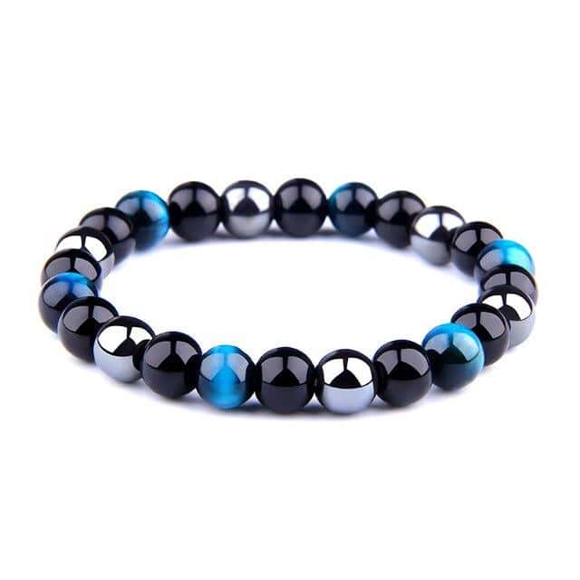 Anti-Stress Armbånd <Br>I Blå Tigerøje, Sort Obsidian Og Hæmatit