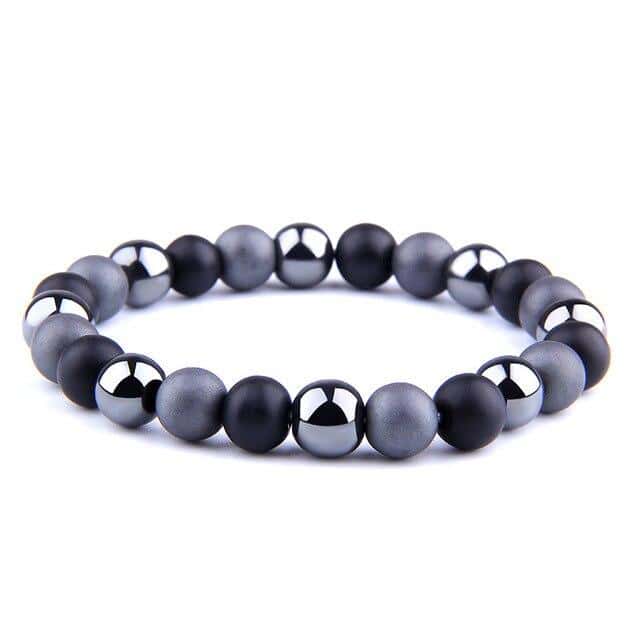 Anti-Stress Armbånd <Br>I Grå Sten, Sort Obsidian Og Hæmatit
