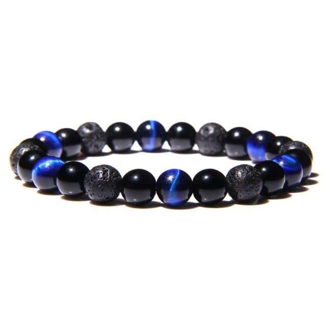 Antistress-Armbånd <Br>Blåt Tigerøje, Sort Obsidian Og Lavasten