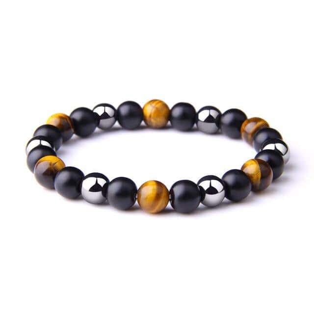 Anti-Stress Armbånd <Br>I Gult Tigerøje, Sort Obsidian Og Hæmatit