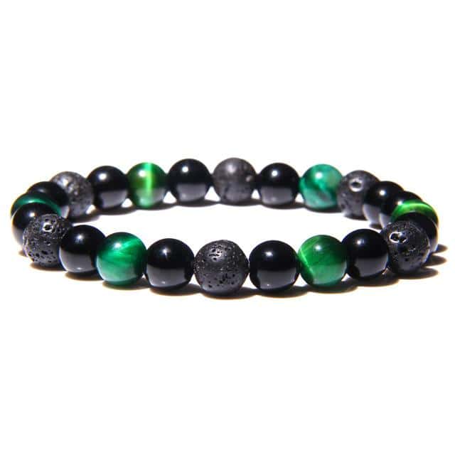 Antistress-Armbånd <Br>Grønt Tigerøje, Sort Obsidian Og Lavasten