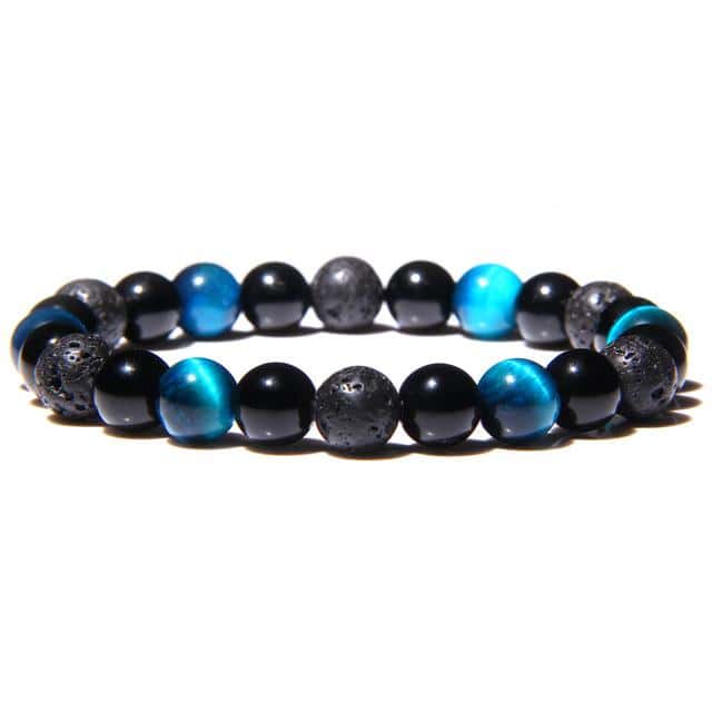 Anti-Stress Armbånd <Br>Blå Sten, Sort Obsidian Og Lavasten