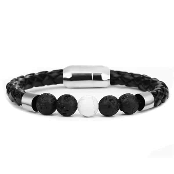Anti-Stress Armbånd <Br>Flettet Læder Vulkansk Sten Og Howlit
