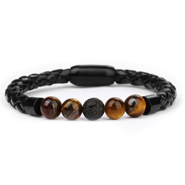 Anti-Stress Armbånd <Br>Flettet Læder Med Tigerøjesten
