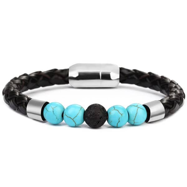 Anti-Stress Armbånd <Br>Vævet Læder Turkis Sten